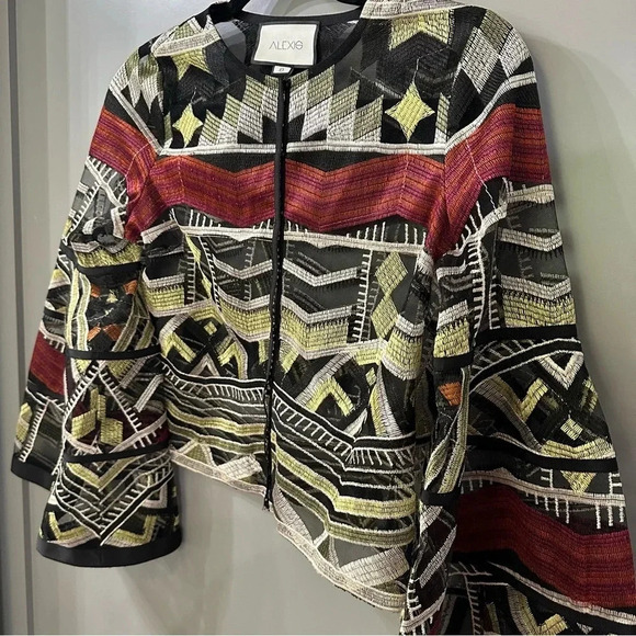 ALEXIS Women's Gem Embroidered Tulle Top Blouse Bell Sleeves Olive Maroon Small - Picture 8 of 10